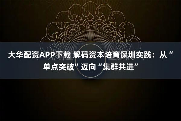 大华配资APP下载 解码资本培育深圳实践：从“单点突破”迈向“集群共进”